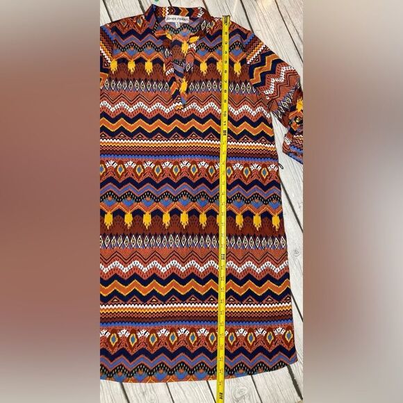 Almost Famous Aztec Print Dress Roll Up Sleeves size M - Picture 6 of 8